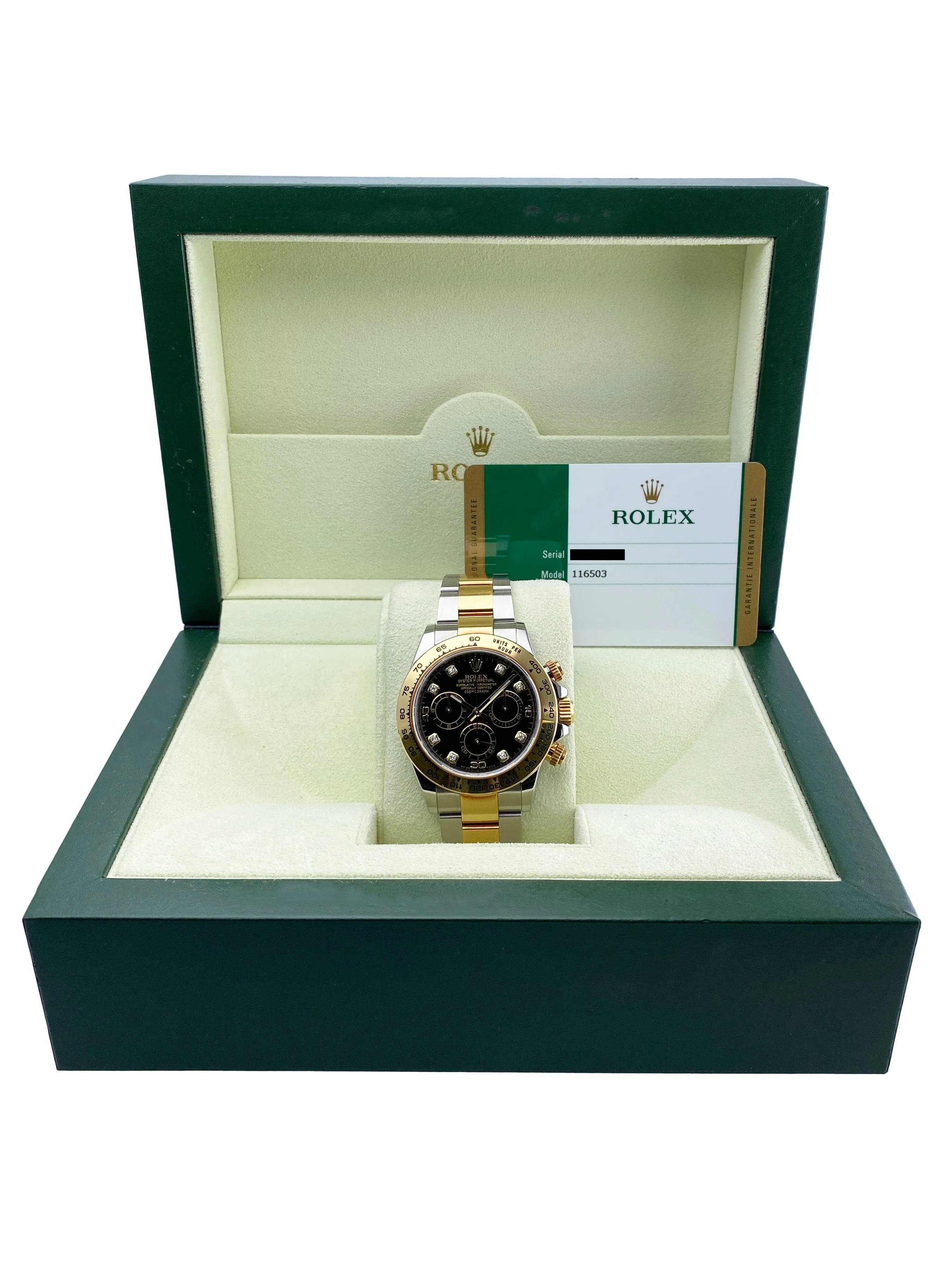 Rolex Daytona 116503 Diamond Black Dial Mens Watch Box Papers