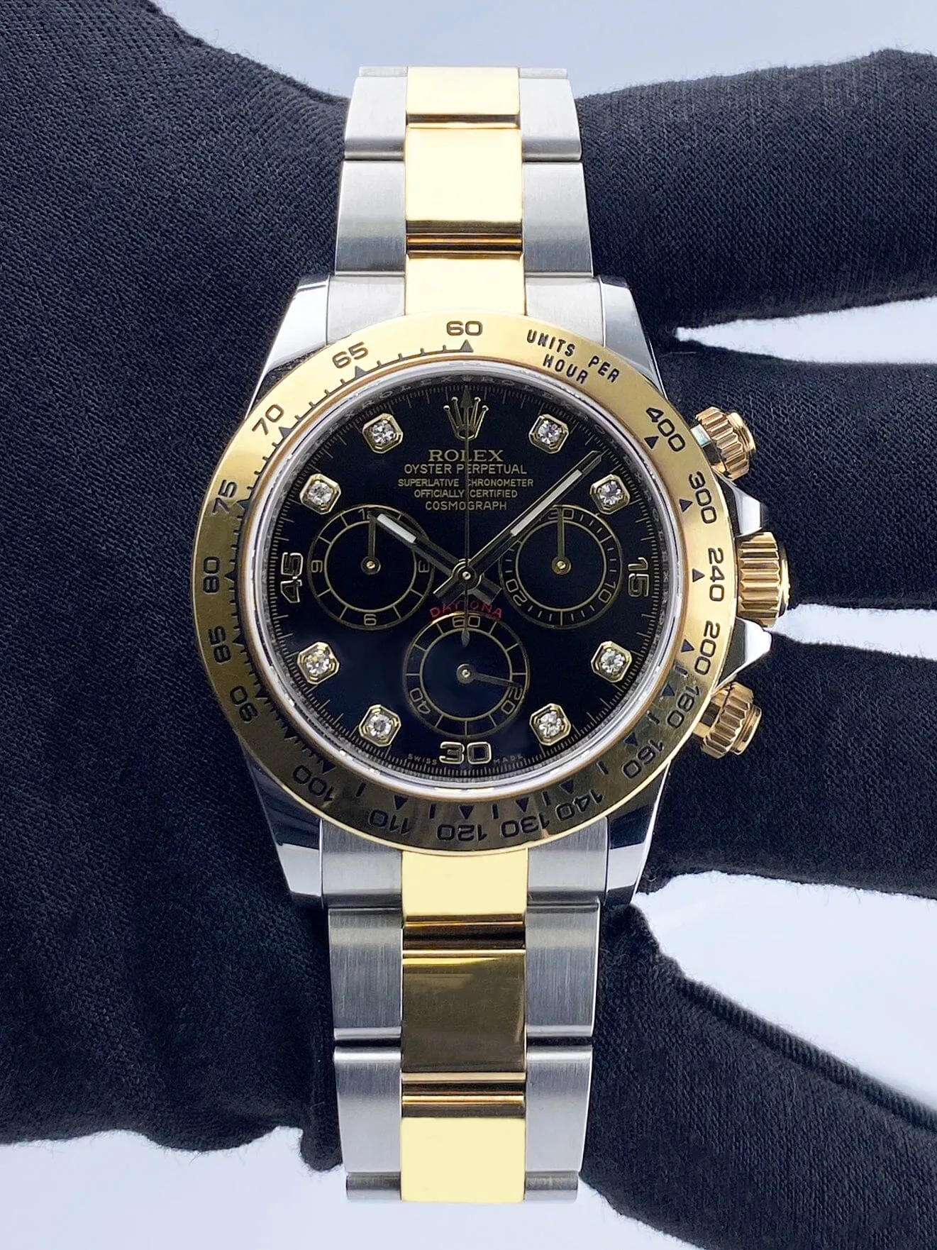 Rolex Daytona 116503 Diamond Black Dial Mens Watch Box Papers