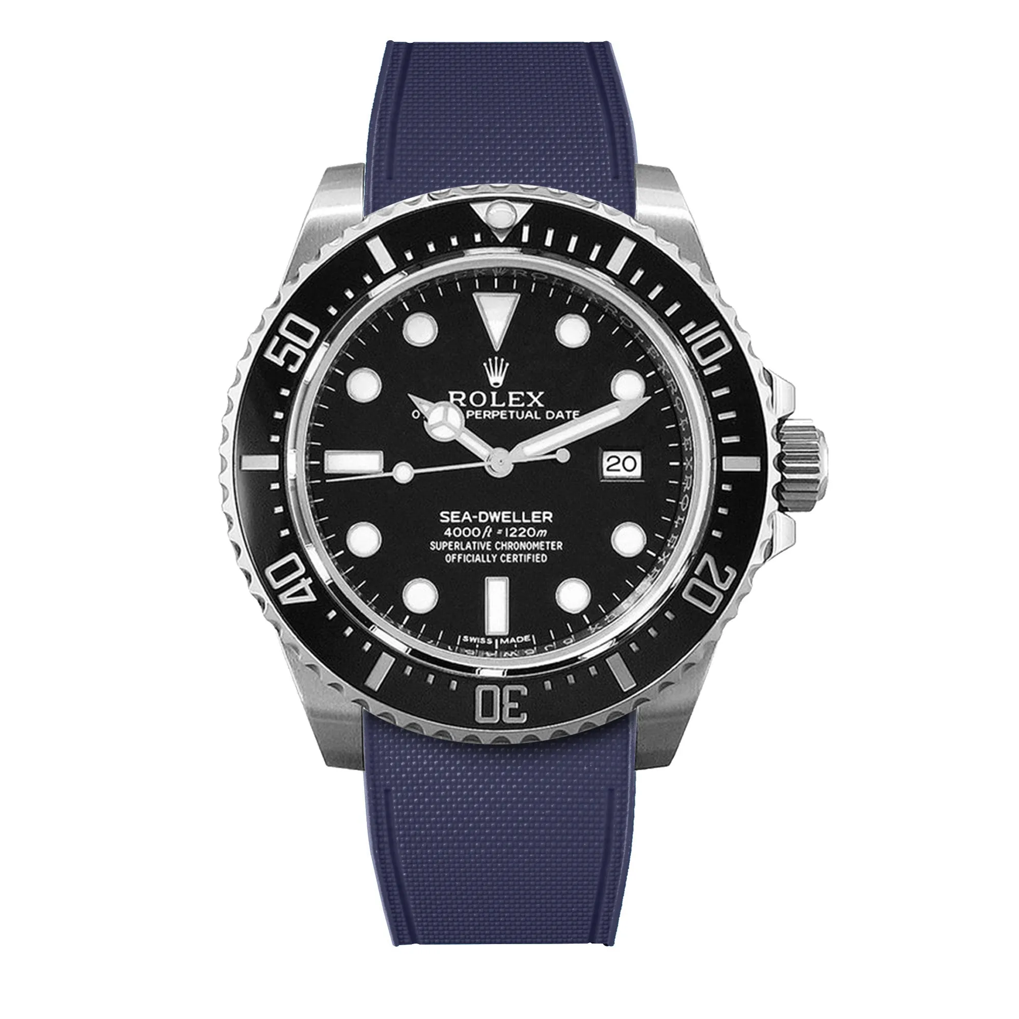 Rolex – R strap Premium - Bracelet-montre caoutchouc motif cordura pour Sea Dweller 4000, 40mm ceramique & boucle Glidelock
