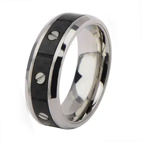 Silver Tone Stainless Steel Screw with Solid Carbon Fiber Band