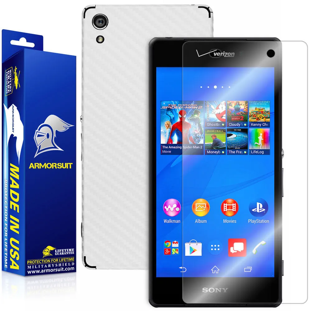 Sony Xperia Z3V Screen Protector   White Carbon Fiber Skin