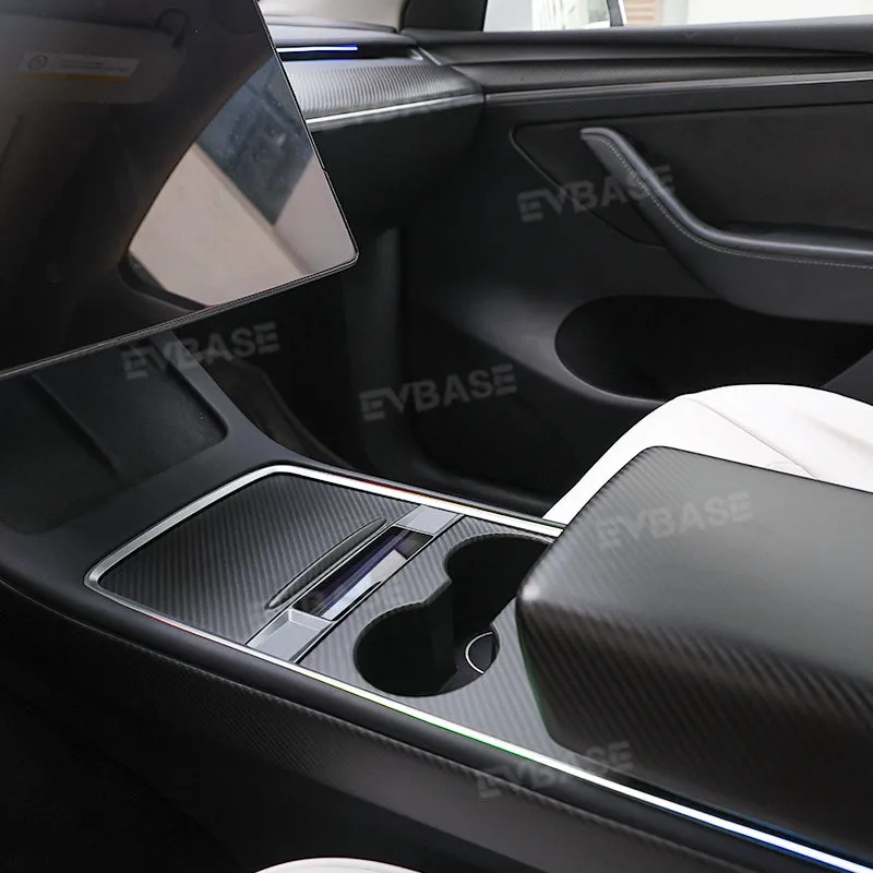Tesla Model Y 3 Carbon Fiber Interior Accessories Center Console Trim Panel Cover