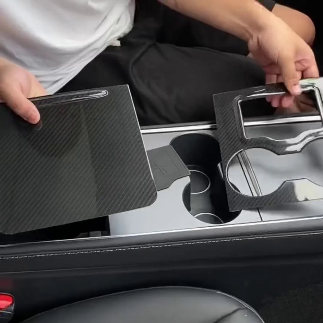 Tesla Model Y 3 Carbon Fiber Interior Accessories Center Console Trim Panel Cover