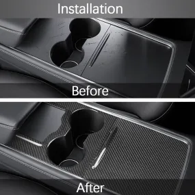 Tesla Model Y 3 Carbon Fiber Interior Accessories Center Console Trim Panel Cover