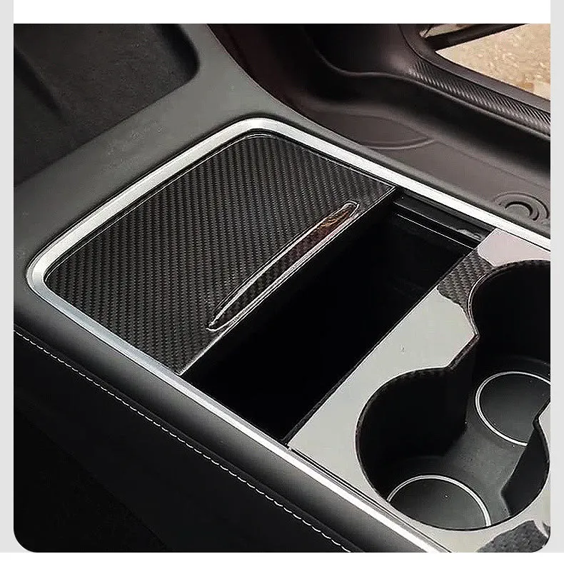 Tesla Model Y 3 Carbon Fiber Interior Accessories Center Console Trim Panel Cover