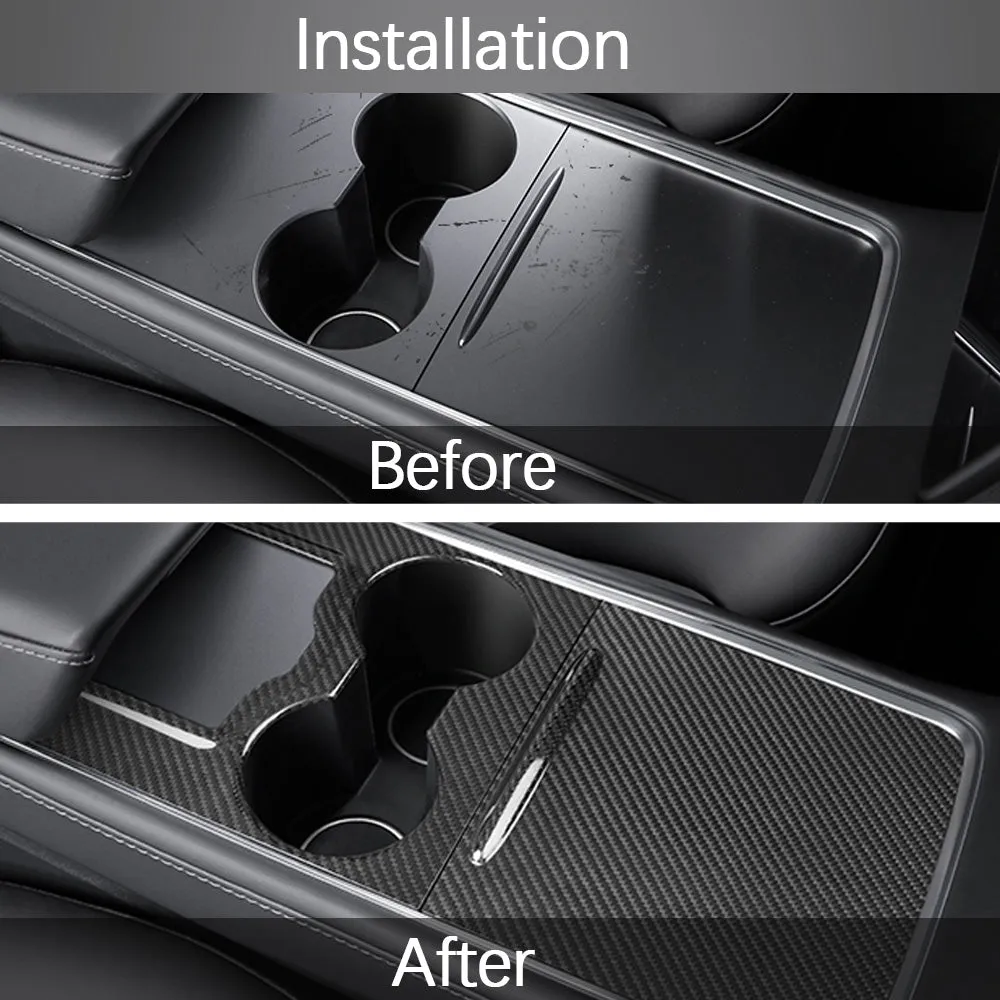 Tesla Model Y 3 Carbon Fiber Interior Accessories Center Console Trim Panel Cover