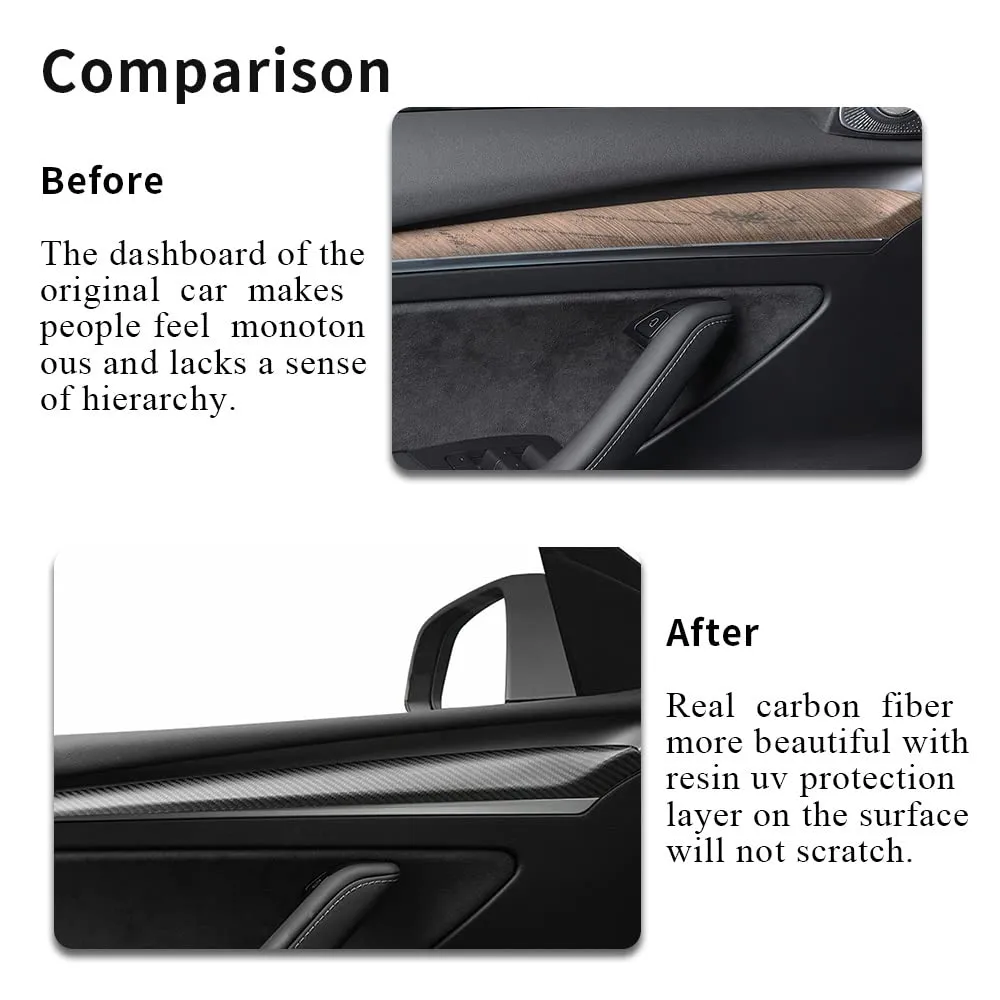 Tesla Model Y 3 Carbon Fiber Interior Accessories Front Door Trim Cover