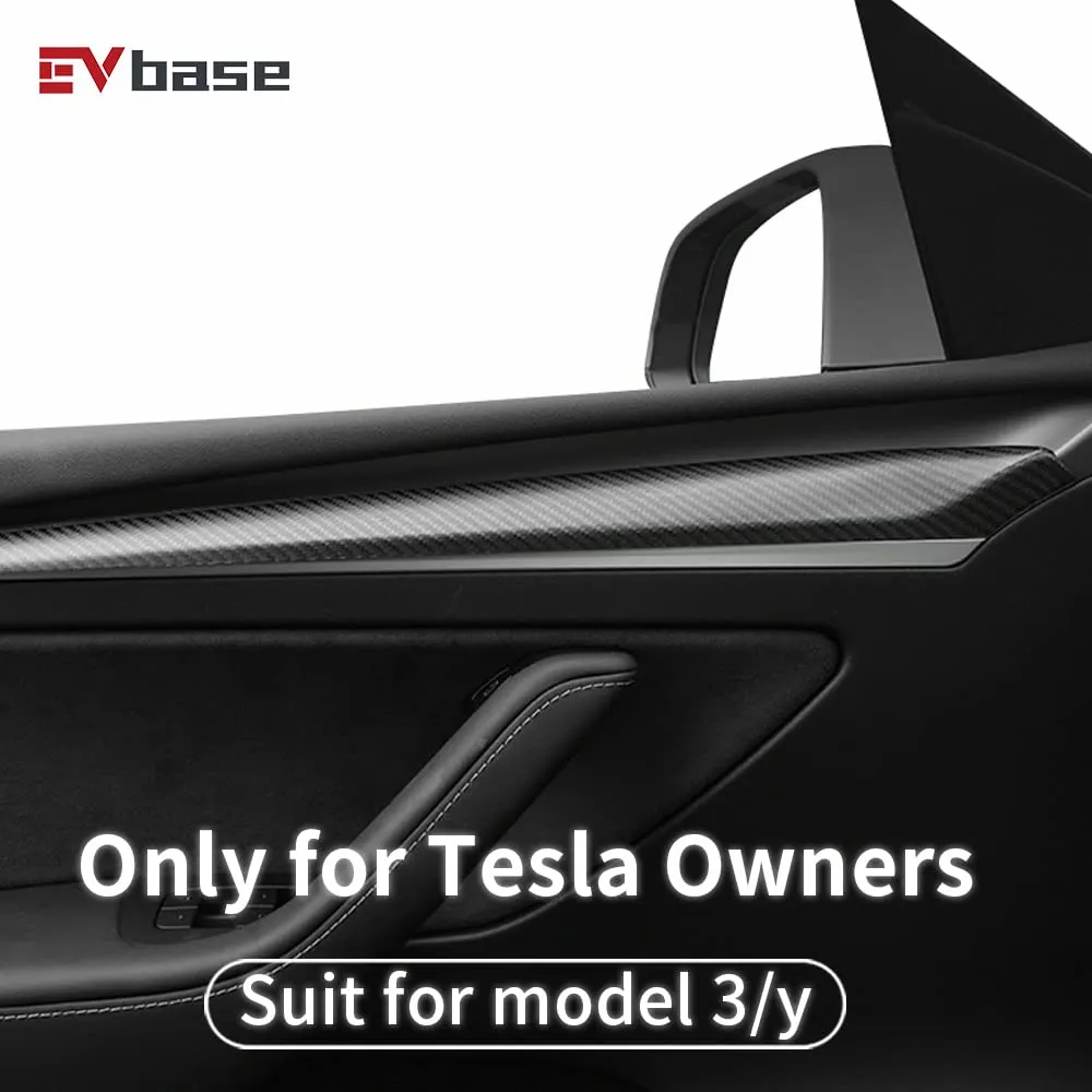 Tesla Model Y 3 Carbon Fiber Interior Accessories Front Door Trim Cover