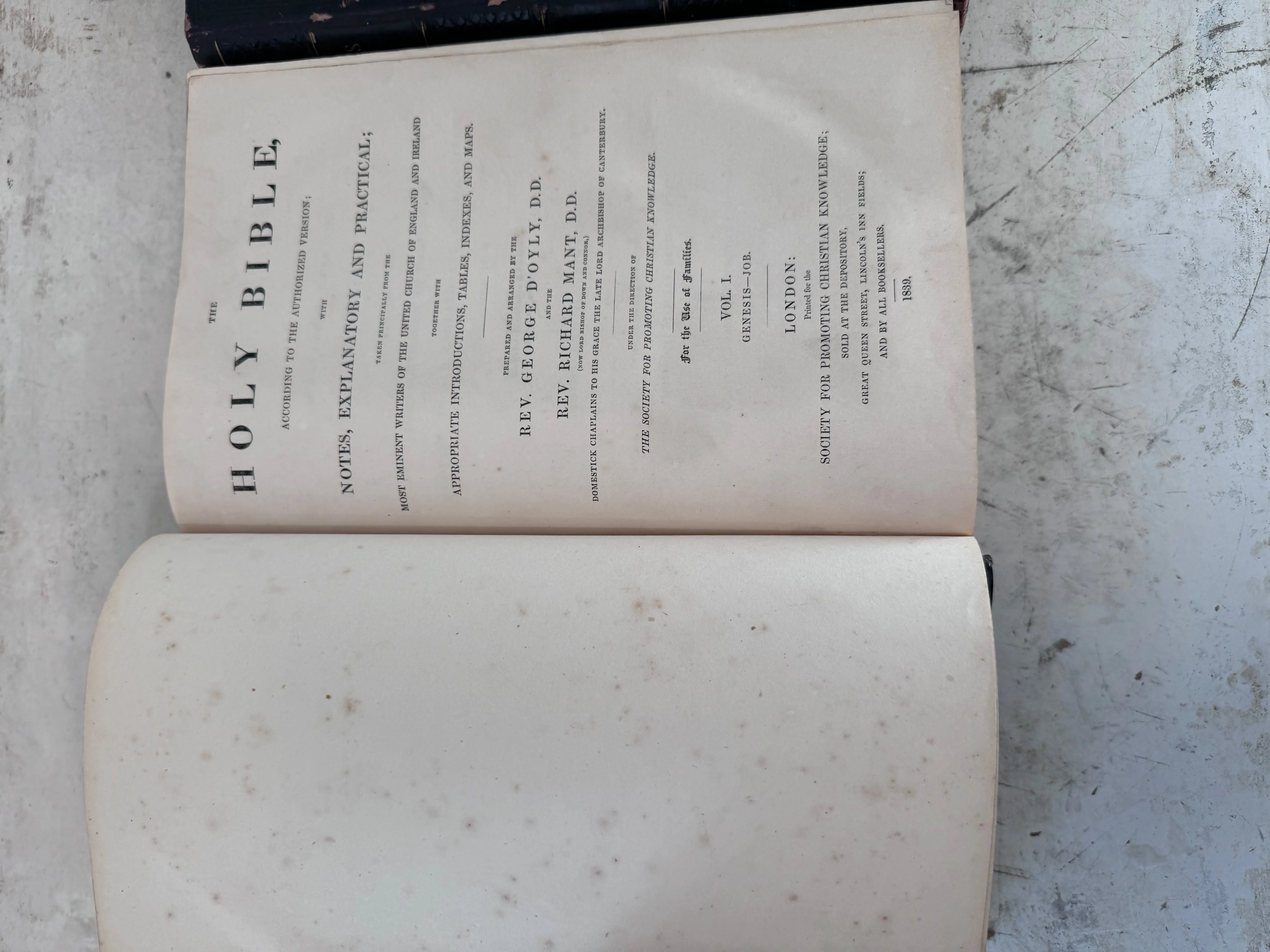 The Holy Bible 3 Vol 1839 D'Oyly & Mant Large Quartos Leather Hand-Colored