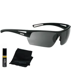Uvex Gravic Sports Performance Sunglasses - Black With Free Cloth & Cleaner