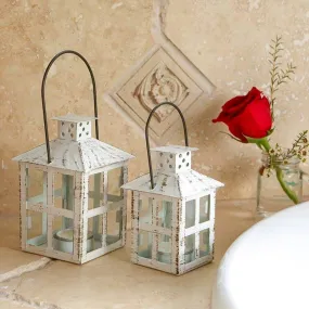 Vintage White Distressed Lantern - Small