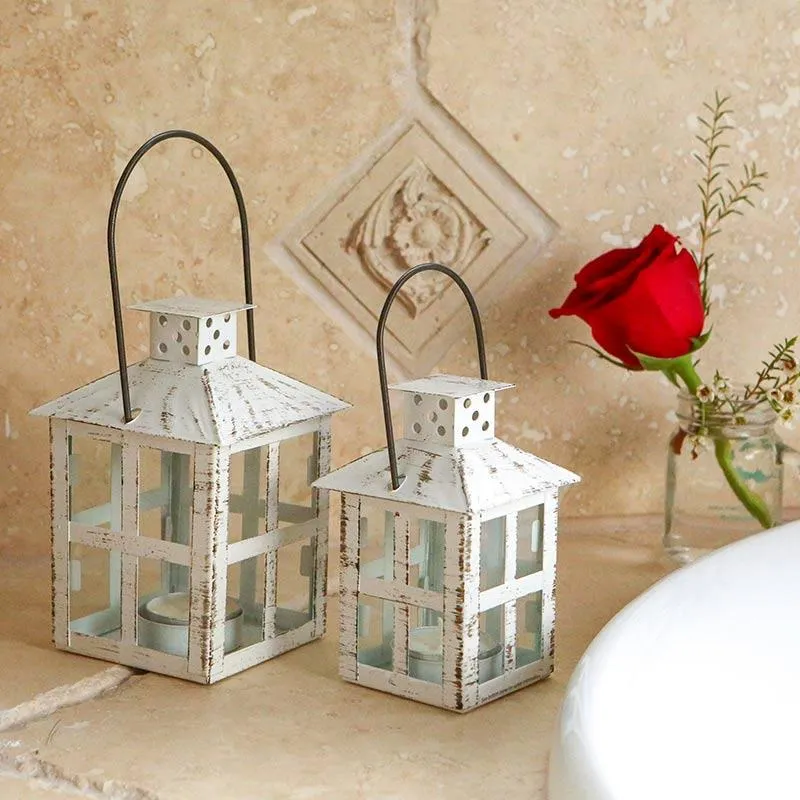 Vintage White Distressed Lantern - Small