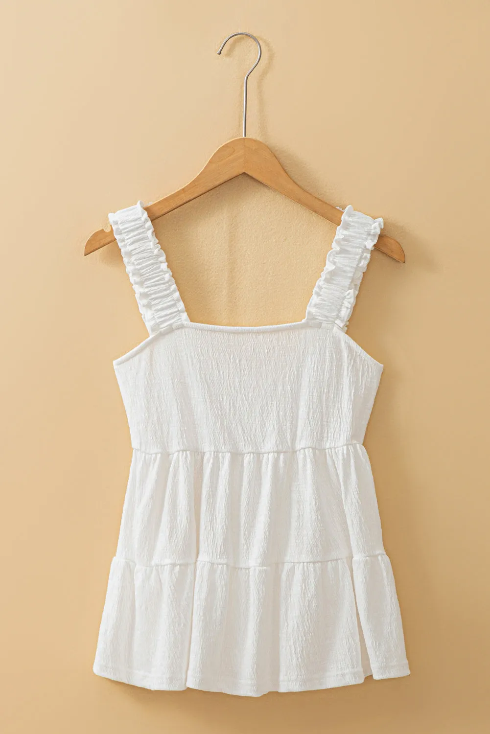 White Crinkled Ruffled Straps Peplum Babydoll Sleeveless Top