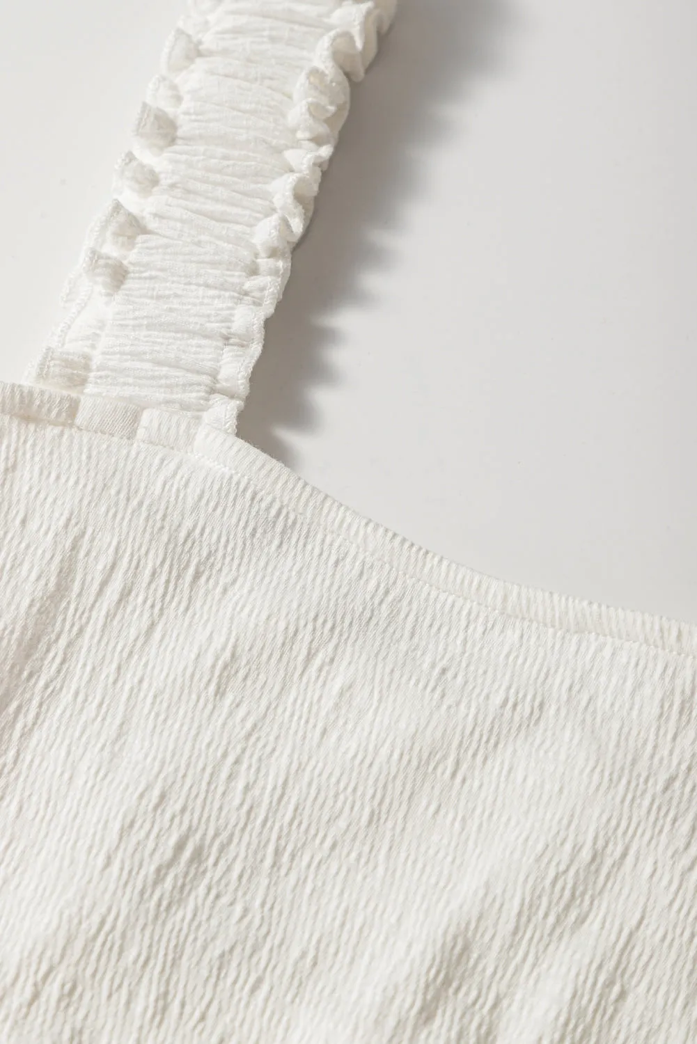 White Crinkled Ruffled Straps Peplum Babydoll Sleeveless Top